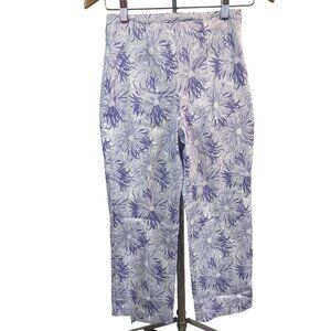 Bamboo Traders Purple White Flower Patterned Cropped Side Zip Pants Sz 2